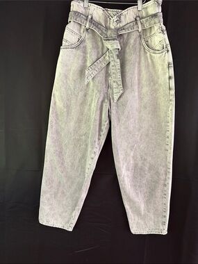 All Saints Light Gray High-Rise Paperbag Jeans with Tie Belt